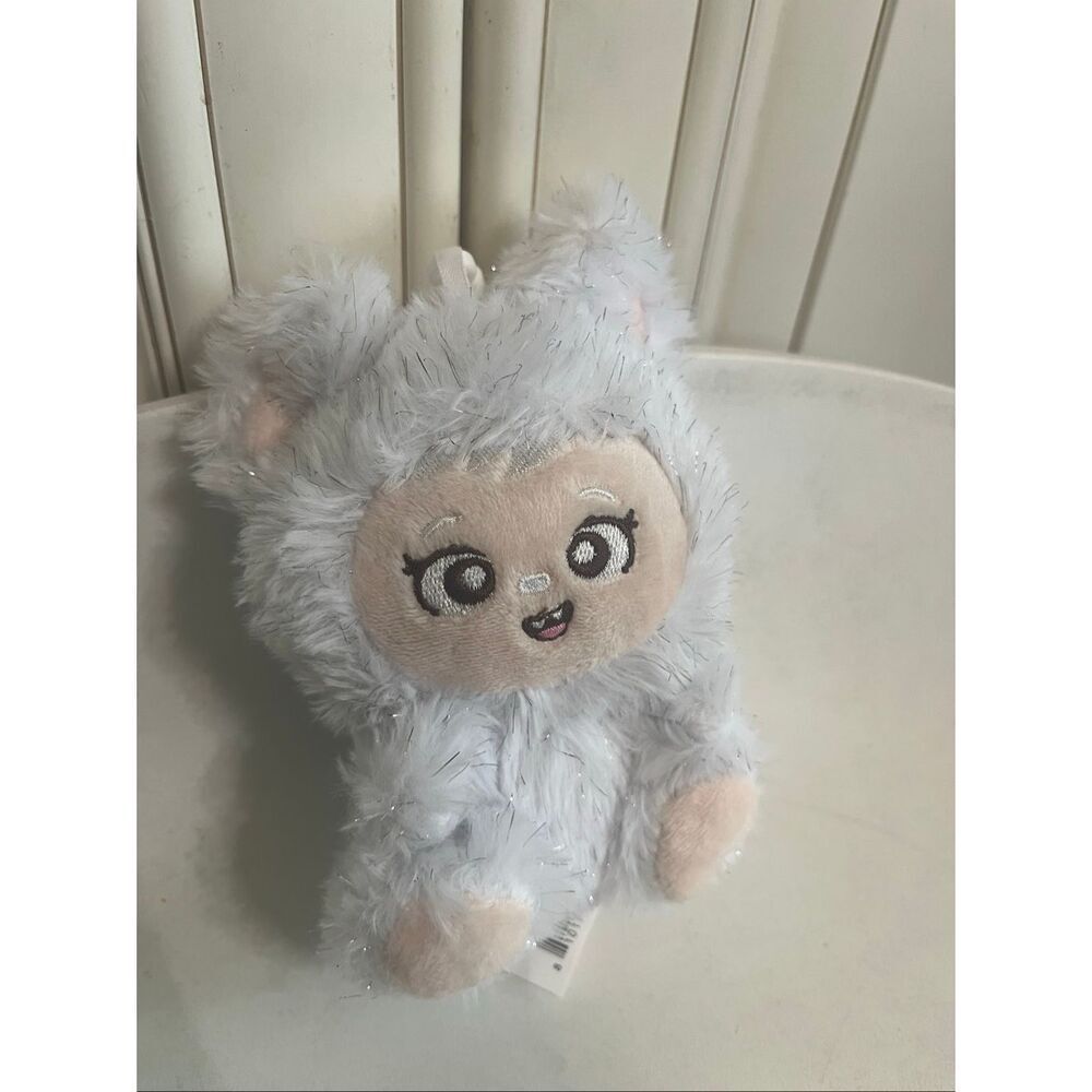 LaBabies Roro Sparkle Monster Clip On Plush Toy Stuffed Animal White Silver NWOT